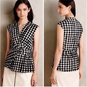 Anthropologie Deletta Delphine Checkered Plaid Smocked Sleeveless Top